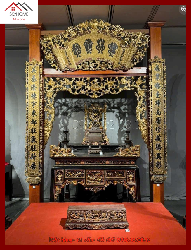 Câu đối hoành phi thờ cổ chữ Thành nghiệp sáng giai/ Mỹ cơ long đống